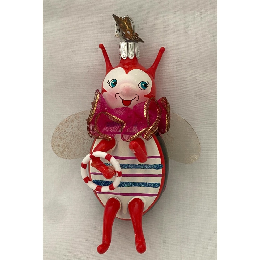 Vtg 2004 NEIMAN MARCUS Blown Glass BUG Glitter Christmas ORNAMENT